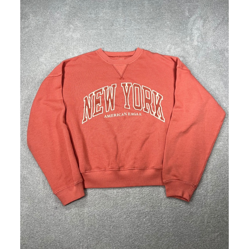 American Eagle Sweatshirt Small Coral New York Graphic Relaxed Crewneck Preppy